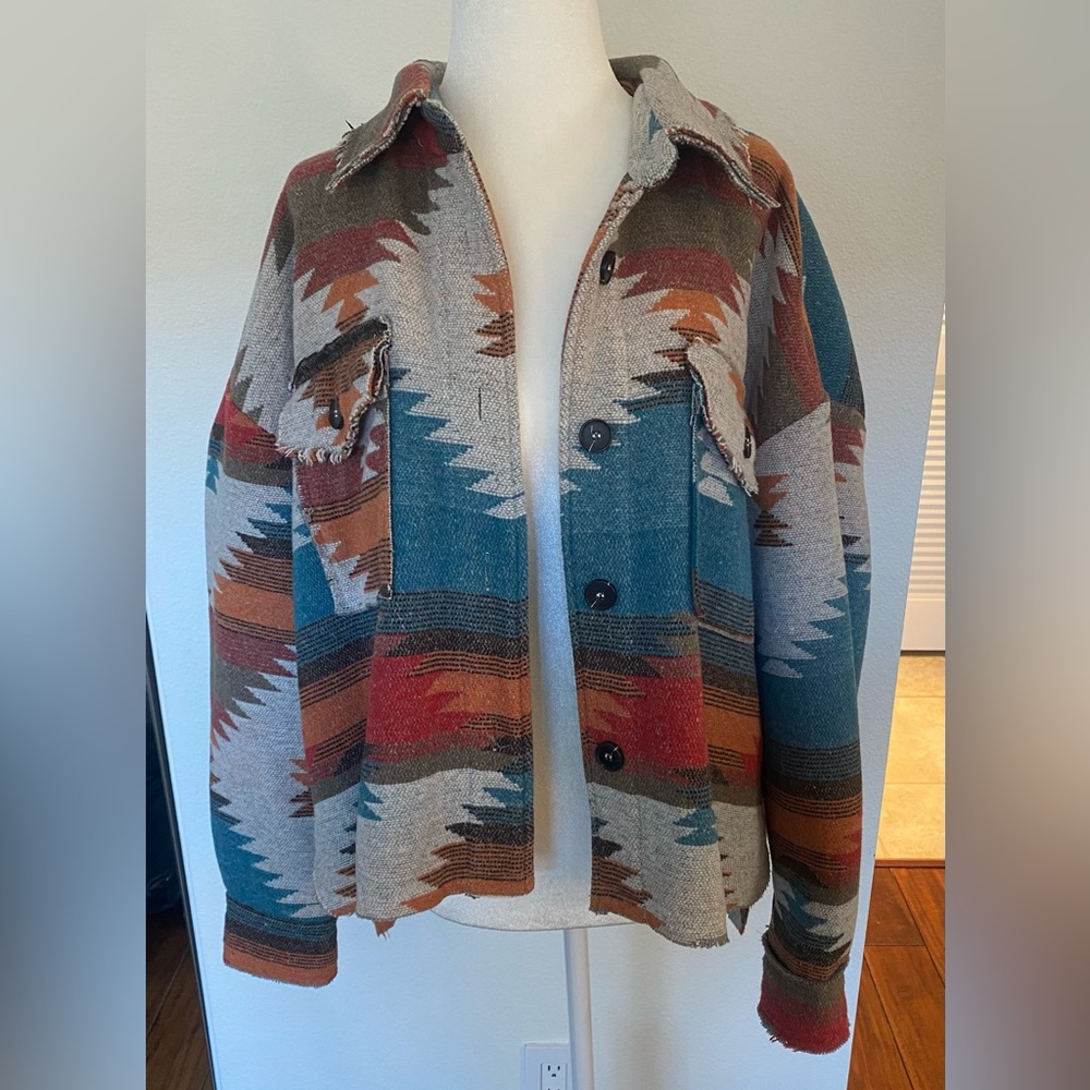 Vici Zion Distressed Button Down Shacket - Rust - image 1